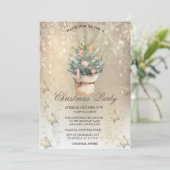 ウォーターカラーシックパインツリースノーフレーク金ゴールド 招待状 (スタンド正面)