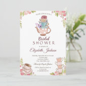 ウォーターカラーシックフラワーズティーポットブライダルシャワー 招待状 (スタンド正面)