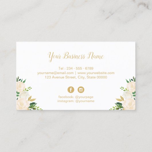 ウォーターカラーシックフローラ結婚金ゴールドイベントプランナー 名刺 (裏面)