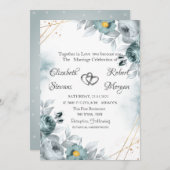 ウォーターカラーシックミントグリーンバラ 招待状 (正面/裏面)