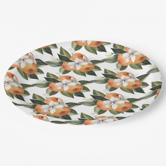 ウォーターカラーシトラスオレンジかわいこちゃんマンダリンフルーツ ペーパープレート (アングル)