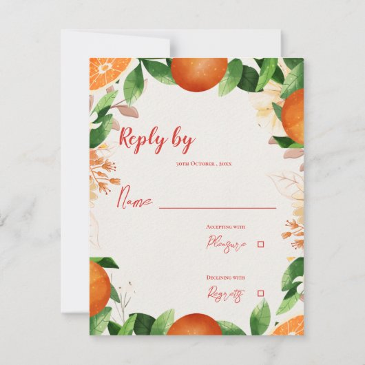 ウォーターカラーシトラスオレンジオータム秋の結婚式 出欠カード (裏面)