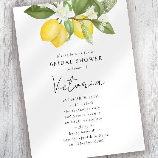 ウォーターカラーシトラスレモンブライダルシャワー 招待状