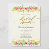 ウォーターカラーシトラスレモン黄ブライダルシャワー 招待状 (正面)