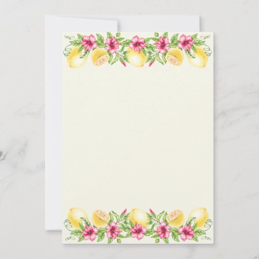 ウォーターカラーシトラスレモン黄ブライダルシャワー 招待状 (裏面)