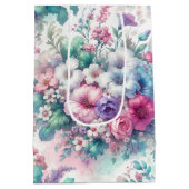 ウォーターカラーシャビーシックフローラ誕生日 ミディアムペーパーバッグ (裏面)