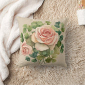 ウォーターカラーシャムロックバラ クッション (ブランケット)