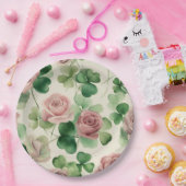 ウォーターカラーシャムロックバラ ペーパープレート (パーティー)