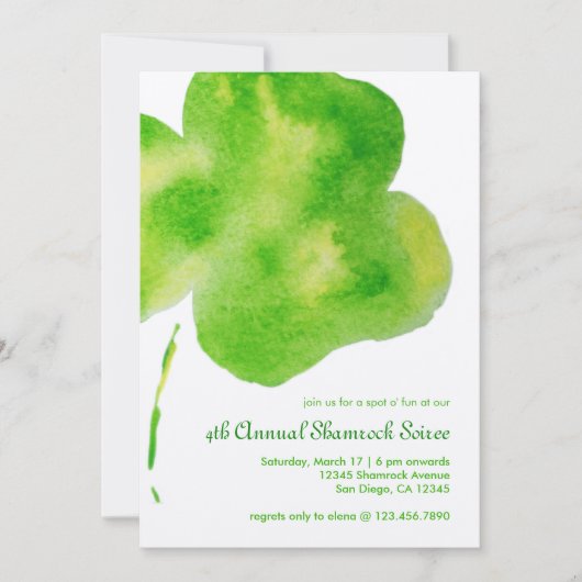 ウォーターカラーシャムロックパーティの招待状 招待状 (正面)