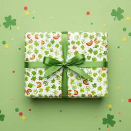 ウォーターカラーシャムロック&レインボーズSt patricks day ラッピングペーパーシート