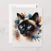 ウォーターカラーシャメネコカラフルポートレート ポストカード (正面/裏面)