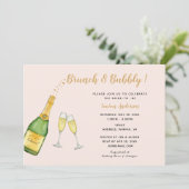 ウォーターカラーシャンパンブライダルシャワーピンク&金ゴールド 案内状 (スタンド正面)