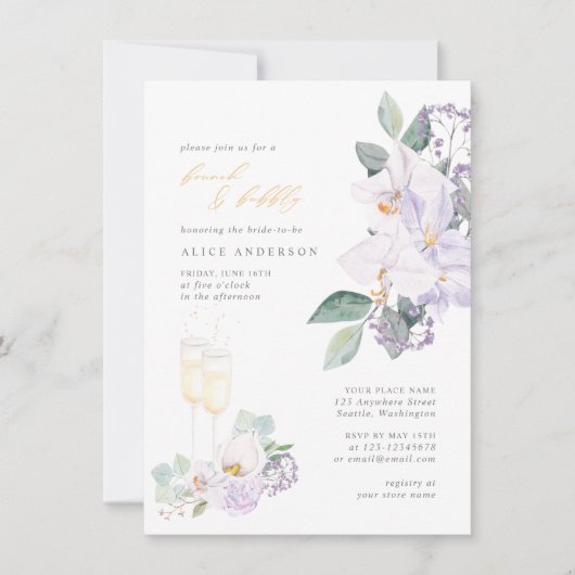 ウォーターカラーシャンパン&フローラブライダルブランチバブリー 招待状 (正面)
