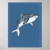 ウォーターカラーシャークオン深いブルー子供部屋アート ポスター (正面)