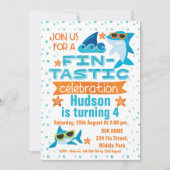 ウォーターカラーシャークフィンタスティック誕生日招待状 招待状 (正面)