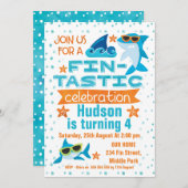 ウォーターカラーシャークフィンタスティック誕生日招待状 招待状 (正面/裏面)