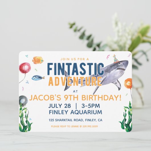 ウォーターカラーシャーク誕生日招待状 招待状 (スタンド正面)