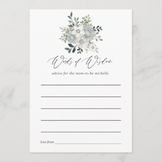 ウォーターカラーシルバーセージブライダルシャワー アドバイスカード (正面)
