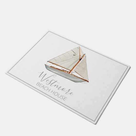 ウォーターカラーシルボートビーチハウス ドアマット (アングル)