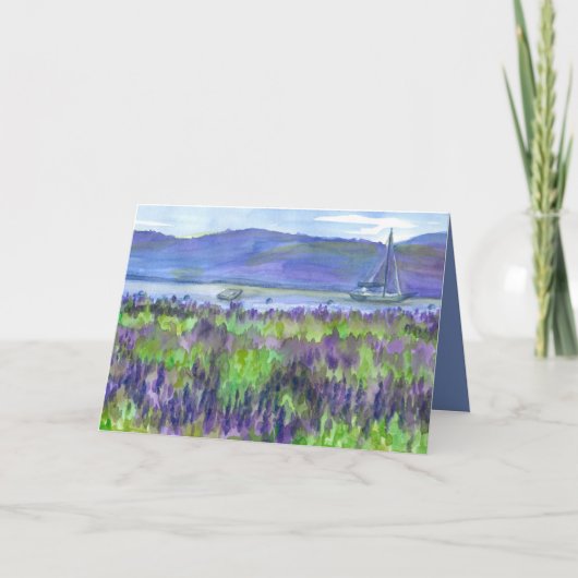 ウォーターカラーシルボートルピネスハッピーバースデー カード (正面)