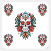 ウォーターカラーシンコデマヨシュガーカラフルスカル スクエアシール (正面)