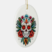 ウォーターカラーシンコデマヨシュガーカラフルスカル セラミックオーナメント (右)