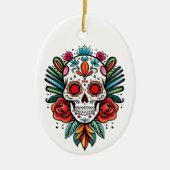 ウォーターカラーシンコデマヨシュガーカラフルスカル セラミックオーナメント (正面)