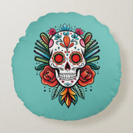 ウォーターカラーシンコデマヨシュガーカラフルスカル ラウンドクッション