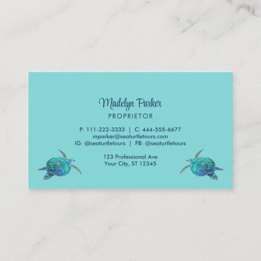 ウォーターカラーシーウミガメターコイズ 名刺 (裏面)