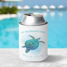 ウォーターカラーシーカメ海ビーチハウス 缶クーラー