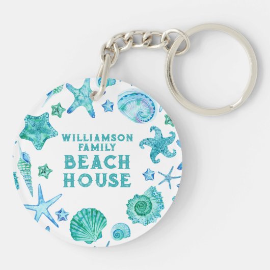 ウォーターカラーシーシェルアンドスターフィッシュビーチハウス キーホルダー (裏面)