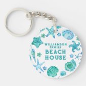 ウォーターカラーシーシェルアンドスターフィッシュビーチハウス キーホルダー (正面)