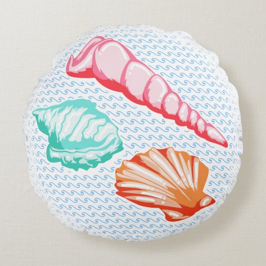 ウォーターカラーシーシェルイラストレーション ラウンドクッション (正面)