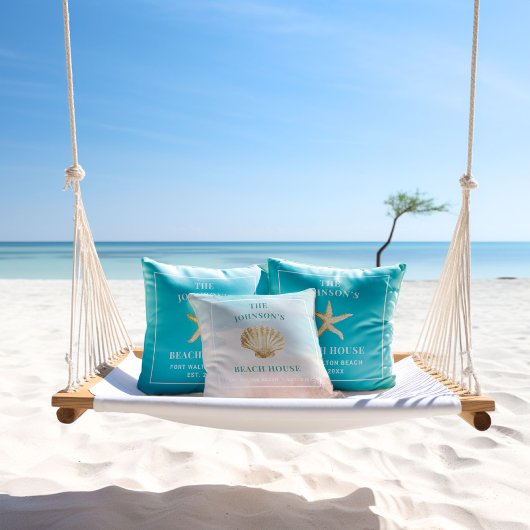 ウォーターカラーシーシェルカスタムビーチモノグラムHOUSE クッション