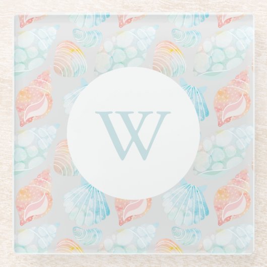 ウォーターカラーシーシェルコースター ガラスコースター (正面)