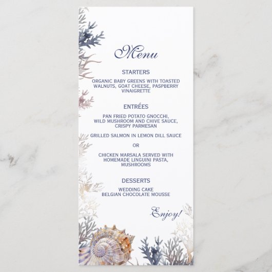 ウォーターカラーシーシェルコーラルビーチ結婚式 メニュー (正面)