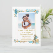 ウォーターカラーシーシェルズコーラルコースタルブルー金ゴールド セーブザデート (スタンド正面)