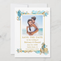 ウォーターカラーシーシェルズコーラルコースタルブルー金ゴールド