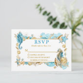 ウォーターカラーシーシェルズコーラル沿岸金ゴールド結婚ズ 出欠カード (スタンド正面)