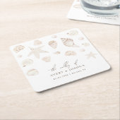 ウォーターカラーシーシェルズパール航海のビーチ結婚式 スクエアペーパーコースター (アングル)