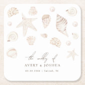 ウォーターカラーシーシェルズパール航海のビーチ結婚式 スクエアペーパーコースター (正面)