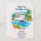 ウォーターカラーシースケープビーチクルーズパーム結婚ズ 招待状 (正面)