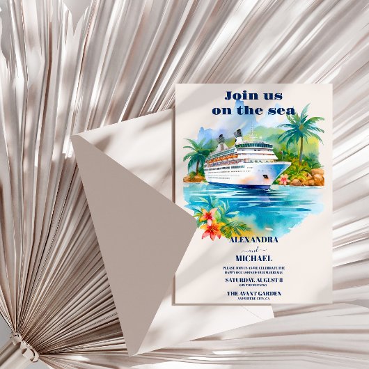 ウォーターカラーシースケープビーチクルーズパーム結婚ズ 招待状