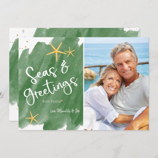 ウォーターカラーシーズ&グリーティンググリーンホリデーカード (正面/裏面)