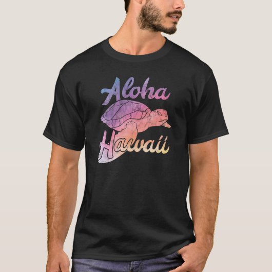 ウォーターカラーシータートルアロハハワイアンアイランド Tシャツ (正面)