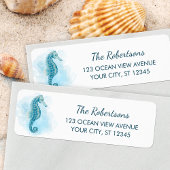 ウォーターカラーシーホースアクアブルービーチ差出人住所 ラベル