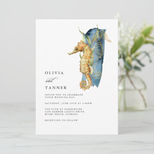 ウォーターカラーシーホース沿岸テーマ結婚ズ 招待状 (スタンド正面)