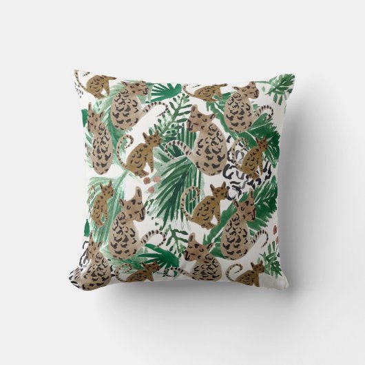 ウォーターカラージャガーイラストレーションアニマルプリント クッション (正面)