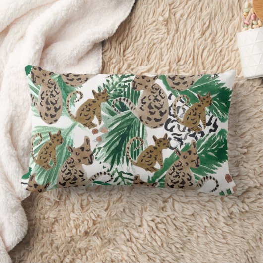 ウォーターカラージャガーイラストレーションアニマルプリント ランバークッション (ブランケット)