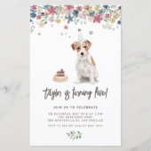 ウォーターカラージャックラッセルドッグ誕生日招待状 (正面)